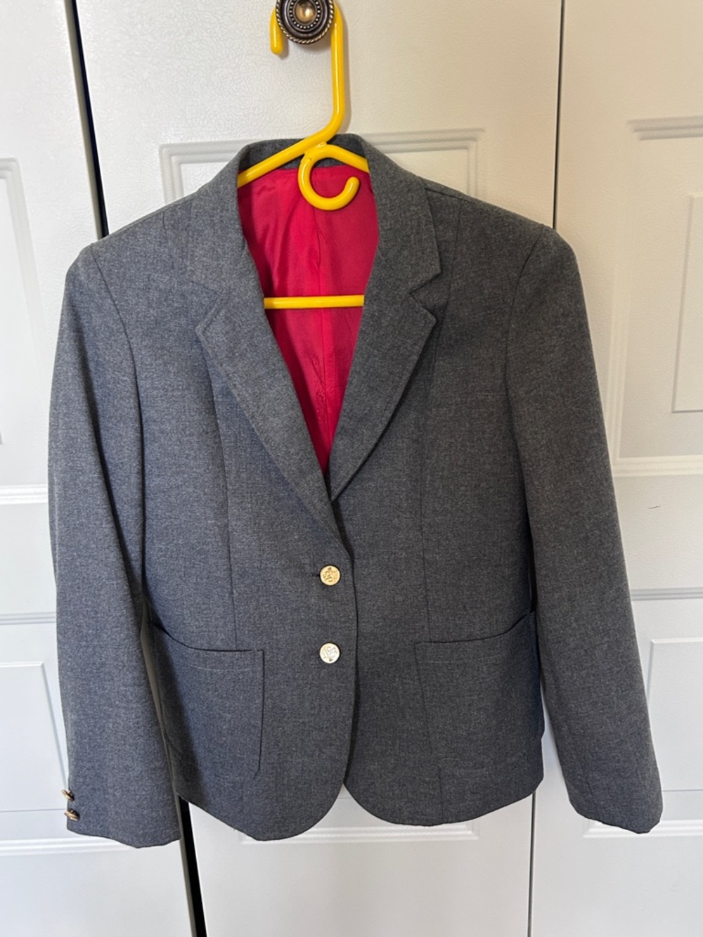 Women's Gray Blazer with Pink Lining - Tailored Two-Button Jacket
